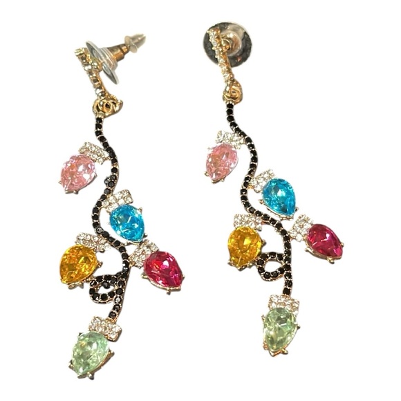 🎄 Vintage Christmas Lights Earrings – Multicolor Rhinestones ✨ - Picture 5 of 6